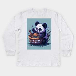 Baby Panda with Fruit Basket Kids Long Sleeve T-Shirt